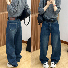 批发复合绒加绒阔腿<b class='q'>牛仔裤</b>女<b class='q'>欧洲站</b>2025冬装新款欧货女装加厚直筒裤潮