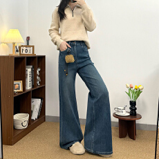 批发实拍~~植绒四面弹不贴腿<b class='q'>喇叭</b><b class='q'>裤</b>女2025冬季<b class='q'>韩版</b>宽松筒喇牛仔长<b class='q'>裤</b>