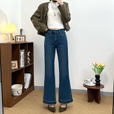 批发实拍~~牛仔裤女2025年冬季<b class='q'>高腰</b>显瘦加绒加厚蓝色微喇喇叭裤