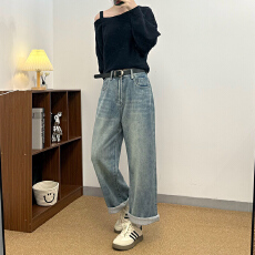 批发实拍~~浅蓝直筒牛仔裤女加绒冬新款宽松显瘦烟管九分<b class='q'>哈伦裤</b>子