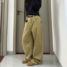 批发实拍~~加绒高腰阔腿牛仔裤女2025冬季韩版宽松时尚弯刀裤