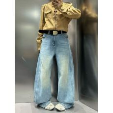 批发<b class='q'>欧洲站</b>2025冬季新款 复古高街设计感加绒<b class='q'>牛仔裤</b>撞色边高腰阔腿裤