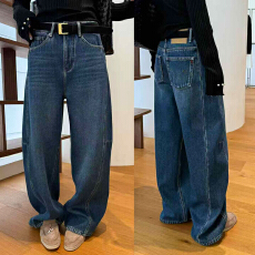 批发复古弯刀加绒阔腿<b class='q'>牛仔裤</b>女<b class='q'>欧洲站</b>2025冬装新款欧货女装直筒裤子潮