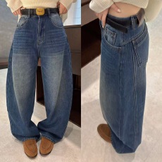 批发<b class='q'>欧洲站</b>2025冬季欧货后腰咖色定标慵懒侧后压线加绒慵懒<b class='q'>牛仔裤</b>长裤