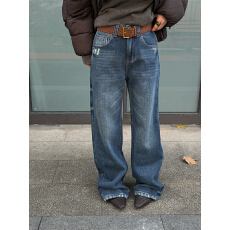 批发<b class='q'>欧洲站</b>2025冬季时尚高腰复古做旧磨破直筒加绒<b class='q'>牛仔裤</b>韩系百搭长裤