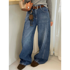 批发<b class='q'>欧洲站</b>2025冬装潮复古直筒<b class='q'>牛仔裤</b>女深蓝色加厚绒宽松显瘦阔腿长裤