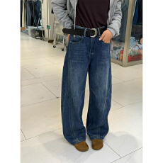 批发<b class='q'>欧洲站</b>2025冬季新款复古水洗高腰加绒阔腿直筒<b class='q'>牛仔裤</b>女宽松拖地裤