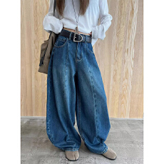 批发<b class='q'>欧洲站</b>2025秋冬新款水洗做旧阔腿<b class='q'>牛仔裤</b>女高街设计感宽松直筒裤子