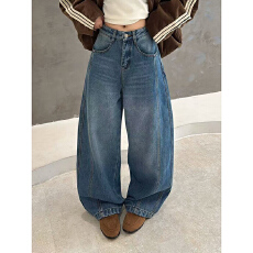 批发<b class='q'>欧洲站</b>2025冬季欧货后腰咖色字母定标裤腿侧压线口袋盖设计<b class='q'>牛仔裤</b>