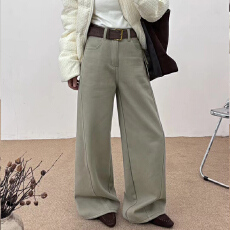 批发<b class='q'>欧洲站</b>2025极简风高腰阔腿裤女2025秋季显瘦加绒弯刀裤宽松长裤子