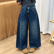 批发复古做旧加绒阔腿<b class='q'>牛仔裤</b>女<b class='q'>欧洲站</b>2025冬装新款欧货女装九分裤子潮