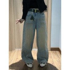 批发JEANS欧货2025冬季复合绒2025新款高腰宽松无弹美式弯刀<b class='q'>裤</b>牛仔<b class='q'>裤</b>