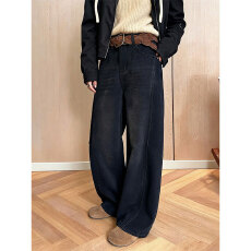 批发加绒加厚2025秋冬高腰弯刀<b class='q'>牛仔裤</b>女宽松显瘦百搭阔腿裤高级感长裤