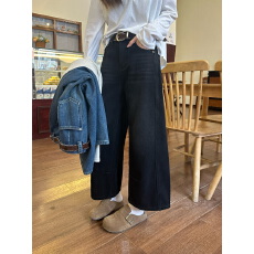 批发欧货525加厚绒<b class='q'>韩版</b>高腰显瘦九分弯刀<b class='q'>牛仔裤</b><b class='q'>女</b>25冬新款阔腿直筒裤