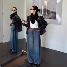 批发爆犀牛阔腿<b class='q'>牛仔裤</b>女2025冬新款窄版加绒加厚百搭<b class='q'>显瘦</b>拖地裤25868