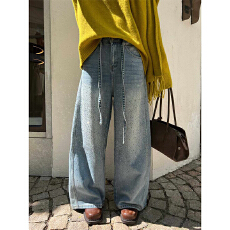 批发十三行安安重工烫钻闪闪牛仔<b class='q'>裤</b>女2025冬季高腰加绒保暖<b class='q'>百搭</b>阔腿<b class='q'>裤</b>