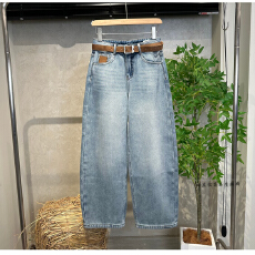 复古高腰阔腿浅蓝色牛仔裤女加绒2025冬季宽松加厚百搭弯刀裤长裤