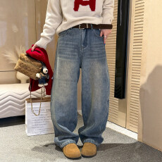 批发拖地做旧加绒阔腿<b class='q'>牛仔裤</b>女<b class='q'>欧洲站</b>2025冬装新款欧货女装直筒裤子潮
