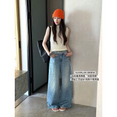 批发<b class='q'>欧洲站</b>2026早春新款时尚百搭显瘦高腰阔腿裤女百搭长裤烫钻<b class='q'>牛仔裤</b>