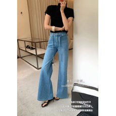 批发TOP欧制13322浅兰2026年春季新款烫钻不贴腿微喇<b class='q'>牛仔</b>裤女配腰绳