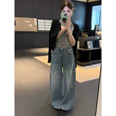 批发阔腿<b class='q'>牛仔裤</b>女2026春新款百搭满天星亮钻显瘦拖地裤