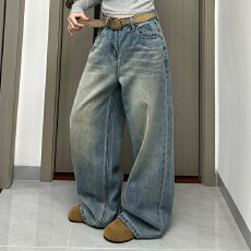 实拍~~2026早春设计感扎染百搭时尚显瘦弯刀裤牛仔裤女潮