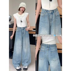 批发Jeans红提子66015 春款<b class='q'>韩版</b>时尚高温烫钻显瘦牛仔阔腿裤女大筒裤