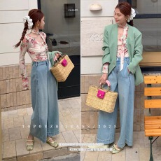 批发T.O.P高腰宽松牛仔裤女2026春季新款<b class='q'>韩版</b>百搭九分阔腿裤TOP82357