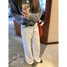 批发ANNESHOP[云朵漫游]春季色简约休闲高腰<b class='q'>牛仔裤</b>女百搭宽松阔腿长裤