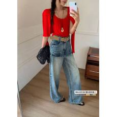 批发2026春<b class='q'>夏</b>新款设计感假两件裤裙显瘦拖地直筒裤高腰宽松女牛仔裤