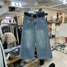 批发V-V7正品春新款高腰宽松显瘦立体线条九分弯刀阔腿牛仔<b class='q'>裤</b>女88782