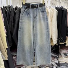 批发HBYQ5607烫钻牛仔阔腿裤女26春高腰宽松显瘦拖地长裤