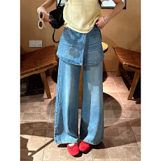 批发<b class='q'>韩版</b>设计感可拆卸屁帘<b class='q'>牛仔裤</b>女2026春季新款时髦百搭高腰显瘦长裤