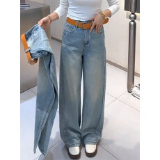 批发水洗刺绣烫钻磨破阔腿<b class='q'>牛仔裤</b>女春季<b class='q'>韩版</b>洋气高腰休闲百搭拖地长裤