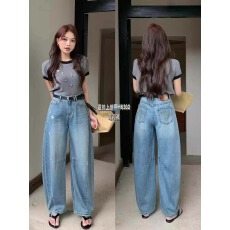批发Jeans韩C6302 春夏正品<b class='q'>韩版</b>高腰显瘦宽松薄料牛仔弯刀裤女阔腿裤