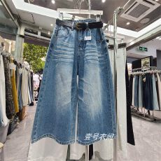 批发复古蓝高腰八分阔腿牛仔裤女夏季欧货直筒宽松显瘦垂感百搭<b class='q'>休闲裤</b>