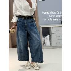 批发T&S 6216 春夏新品酷飒挺括牛仔蓝全棉休闲无弹阔腿八分牛仔裤女B
