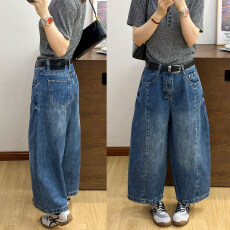 批发立体裁剪弯刀牛仔裤女欧洲站2026春装新款欧货女装九分阔腿裤子潮