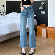 批发实拍~~四面弹脚口毛边剪裁九分微喇牛仔裤女2026春夏季新款