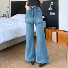 批发实拍~~四面弹假两件微喇裤裙女2026春酷飒法式复古高腰牛仔裙裤