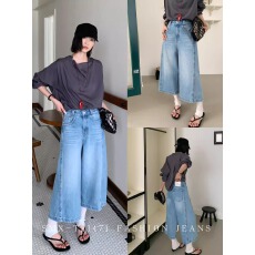 批发SMX日系简约<b class='q'>复古</b>潮流八分松弛感阔腿直筒裤牛仔裤