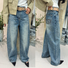 批发欧货水洗磨破烫钻阔腿<b class='q'>牛仔裤</b><b class='q'>女</b>春夏洋气高腰宽松休闲百搭拖地长裤