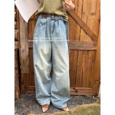 批发<b class='q'>欧洲站</b>2026<b class='q'>新款</b> 设计师款高腰皮牌牛仔裤时髦高街宽松复古阔腿裤