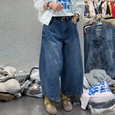 批发前压线设计哈伦八分<b class='q'>牛仔</b>裤女2026春夏欧货复古高腰宽松阔腿气球裤