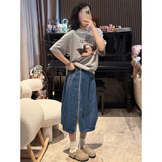 批发【美式酷girl】重工复古水洗A字开叉拉链牛仔半<b class='q'>裙</b>