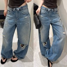 批发<b class='q'>欧洲站</b>2026春季欧货高腰翻边设计街头休闲<b class='q'>牛仔裤</b>破洞直筒长裤 女