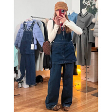 批发深蓝色设计感休闲风假两件牛仔背带裤女2026春夏款时尚通勤连身裤