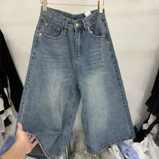 批发2026春季新款复古高腰显瘦牛仔阔腿裤女七分裤<b class='q'>直筒</b>宽松百搭休闲裤