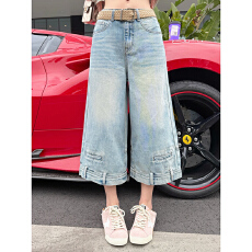 批发SG / 杨依姗 SS美式复古水洗反穿倒装七分牛仔裤 汉服K-20260625