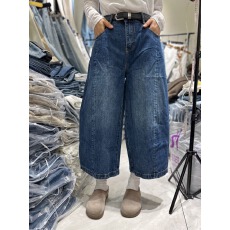 批发<b class='q'>欧洲站</b> 2026春夏新款 高腰无弹力8分阔腿气球<b class='q'>牛仔裤</b>